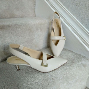 NINE WEST slingback shoes cream Leather gold trim